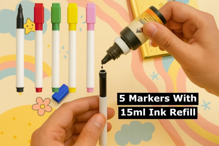 5 Pcs Dry Erase Markers With 15ml Ink Refill